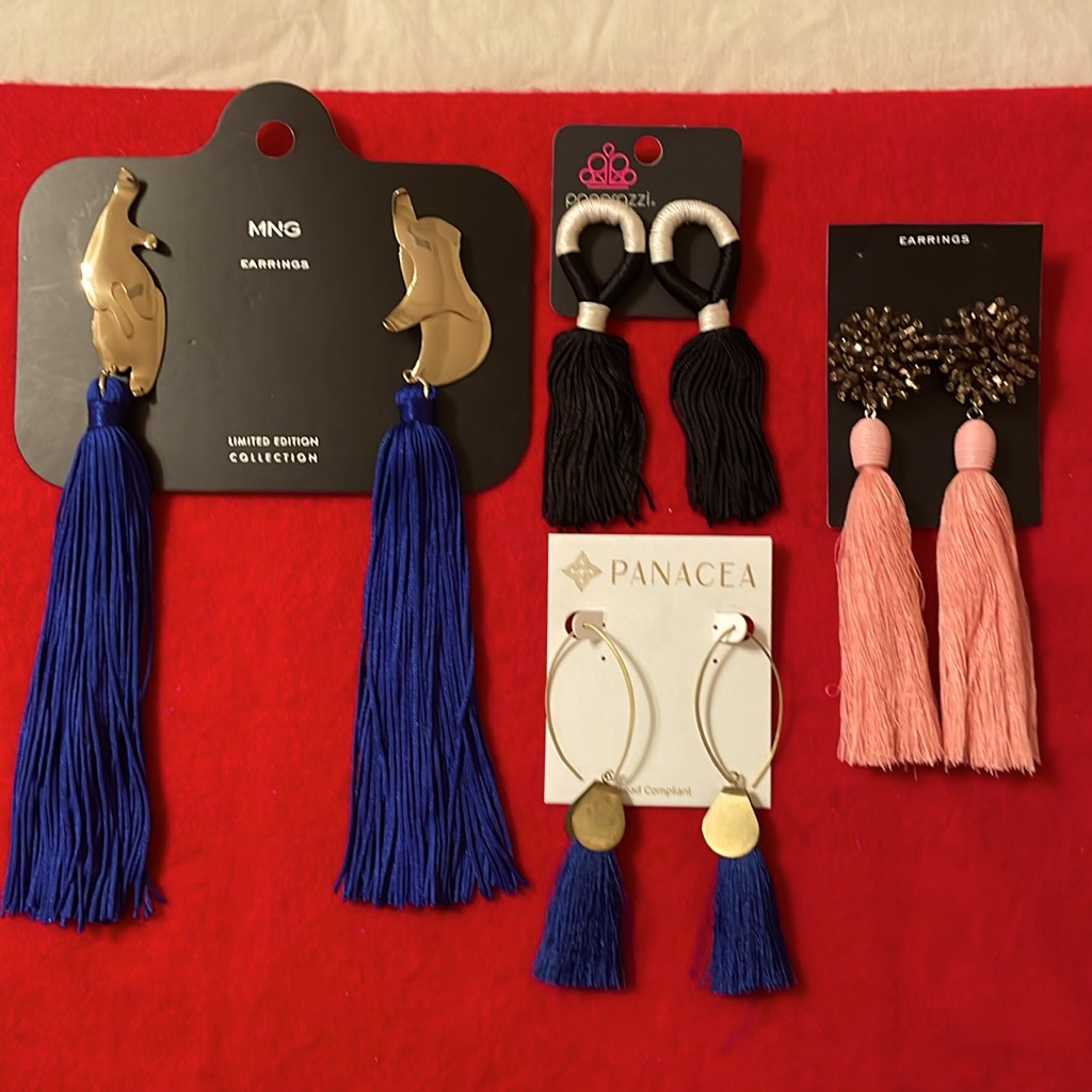 Four Pairs Of Drop Tassel Earrings By Mng Paparazzi Panacea 28$